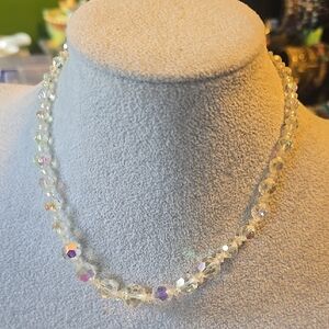 Aurora Crystal Bead Necklace - Clear Iridescent